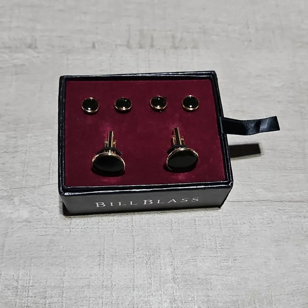 Bill Blass 🎁 Black and Gold Color Cufflinks and Studs